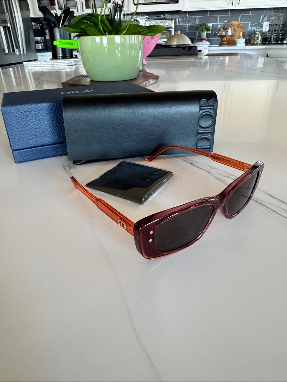 Dior Rectangular Sunglasses in Burgundy and Orange